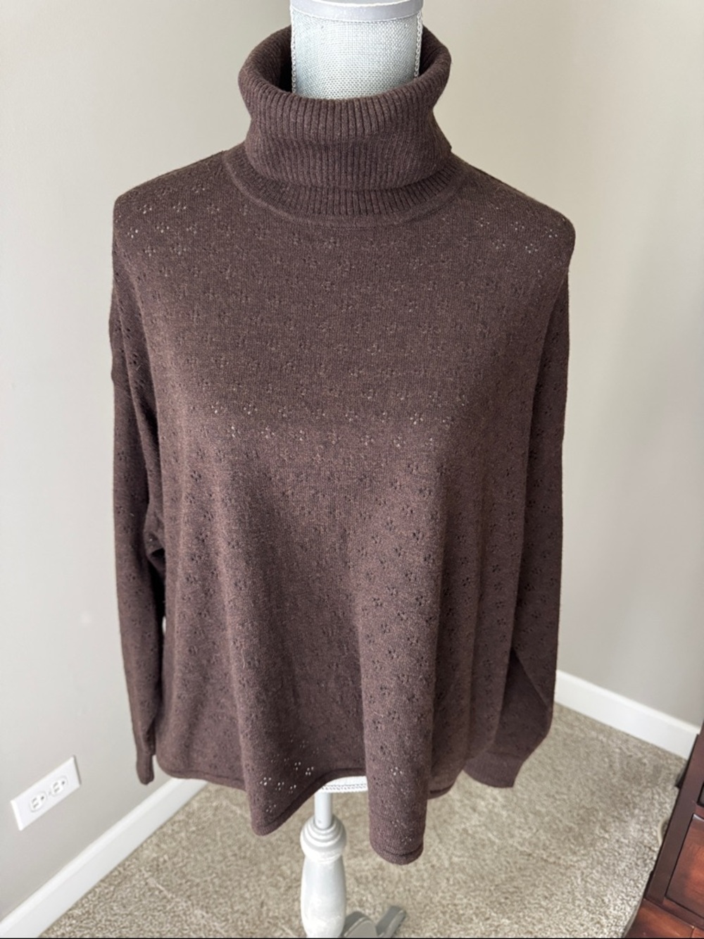 Brown Turtleneck Knit Sweater - Women's Cozy Pullover